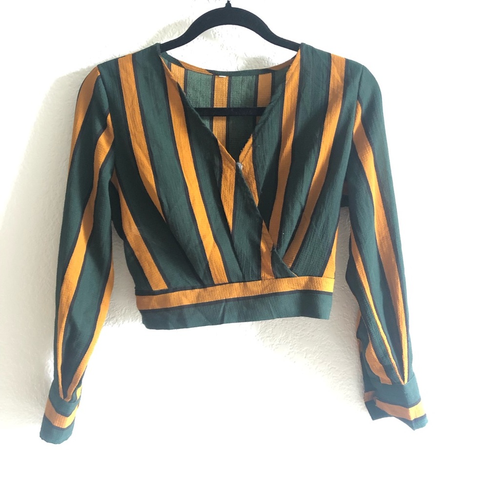 70’s Stripped Cropped Crossover Blouse